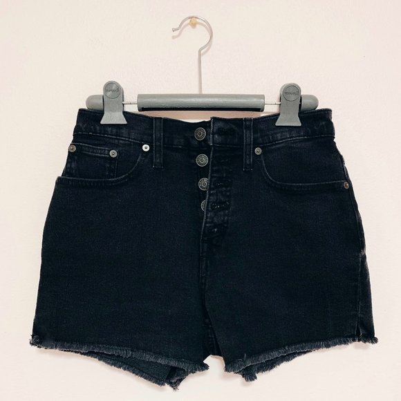 Madewell High Waist Raw Hem Denim Washed Black Shorts - Picture 4 of 5